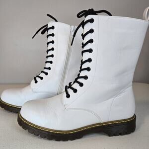 White Military Calf Boots Charming Lady size 8.5 Lace Up & Zip NEW Grunge Goth